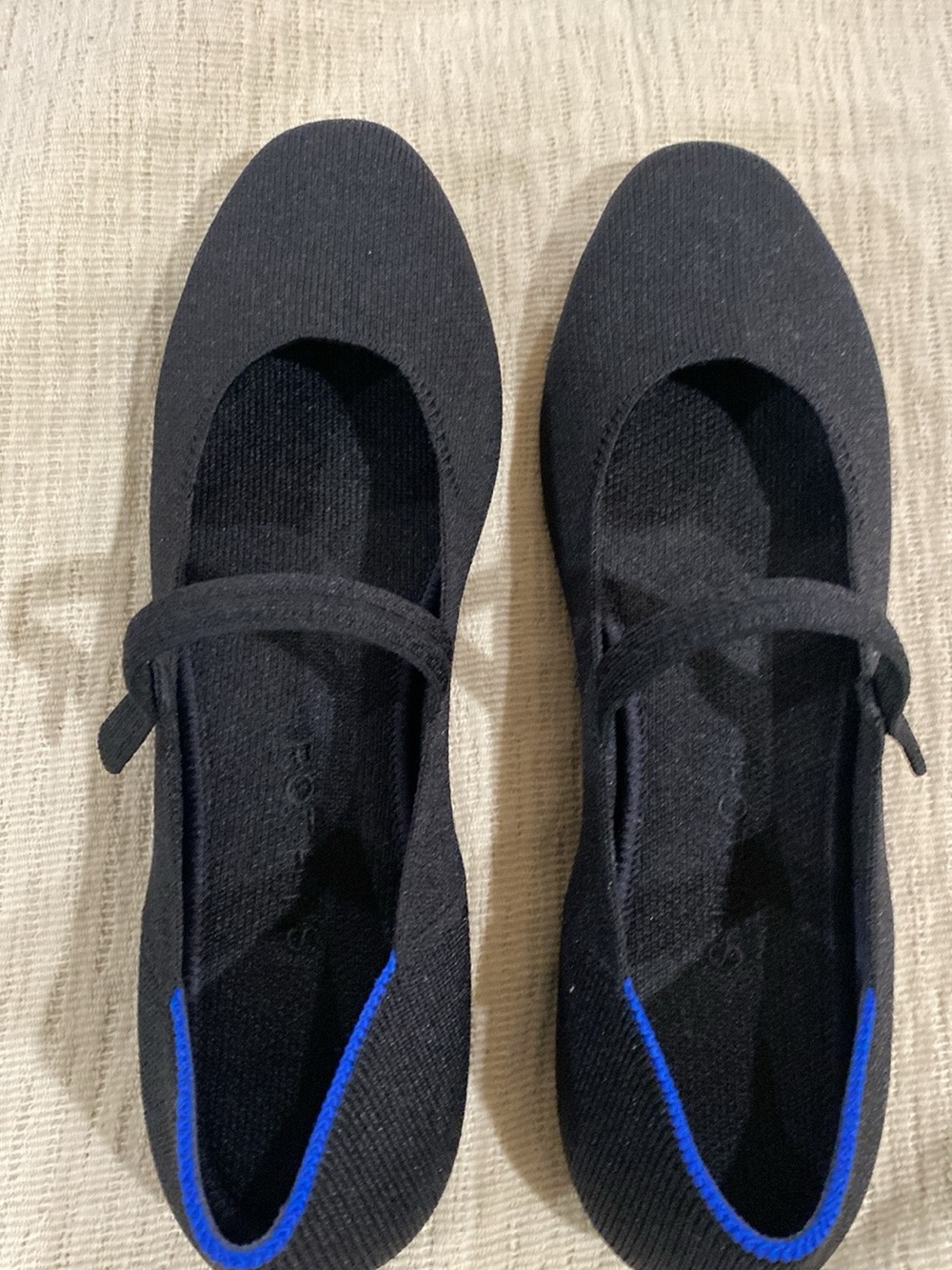 Rothy's Black Flats with Blue Trim Mary Jane Style